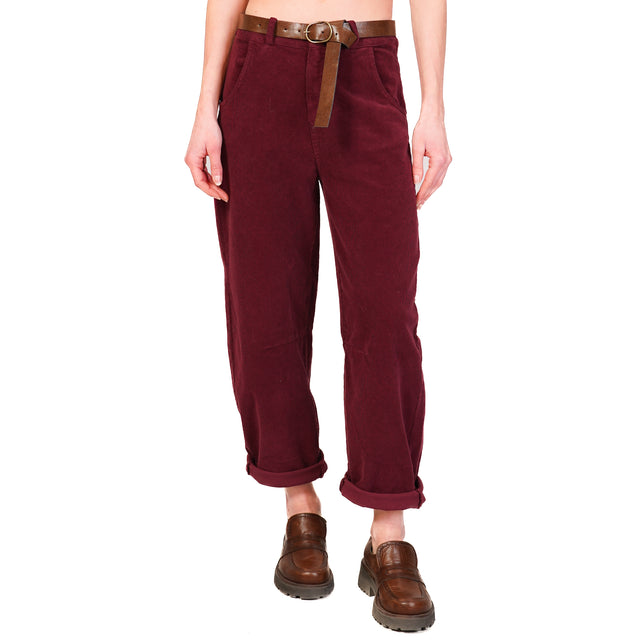 Tension in-Pantalone baggy velvet stretch - Bordeaux