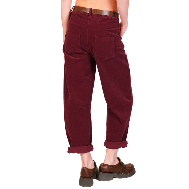 Tension in-Pantalone baggy velvet stretch - Bordeaux