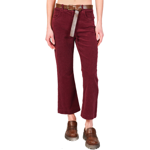 Tensione in-Pantalone cropped velluto 1000 righe - bordeaux