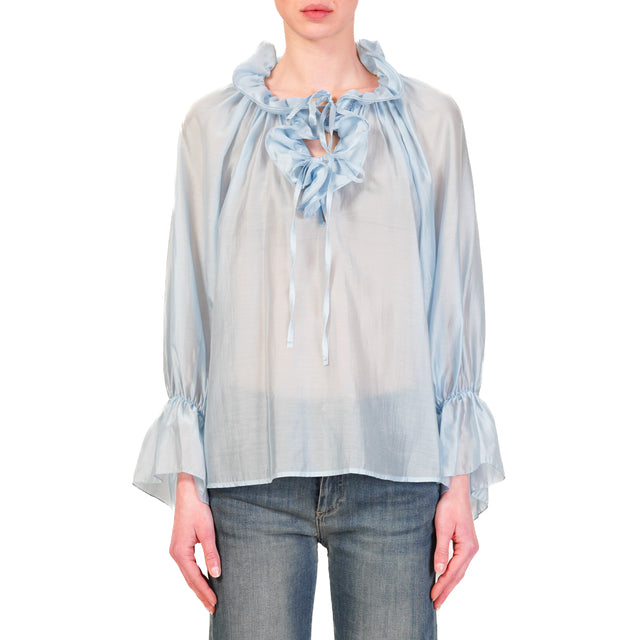 Tensione in-Blusa mussola con rouches - celeste