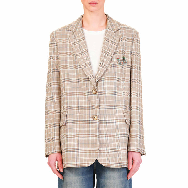 Tensione in-Giacca over check con spilla - beige/cuoio/celeste