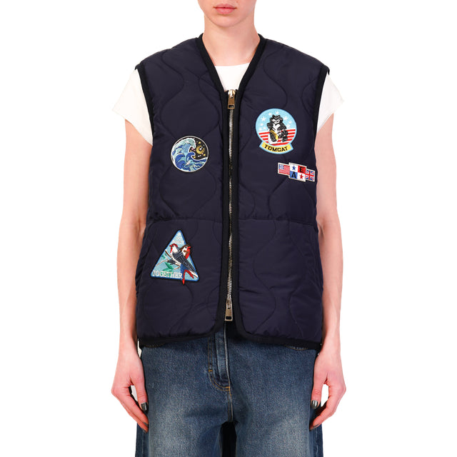 Tensione in-Gilet trapuntato con patch - blu