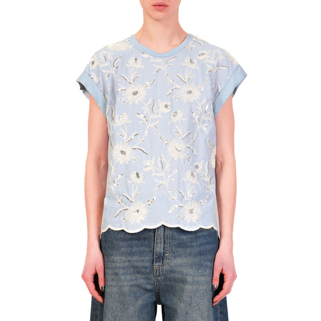 Tensione in-Blusa ricami con paillettes - cielo/burro