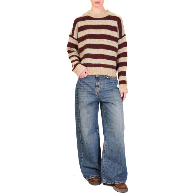 Tensione in-Maglia mohair elasticizzato a righe - beige/bordeaux/celeste