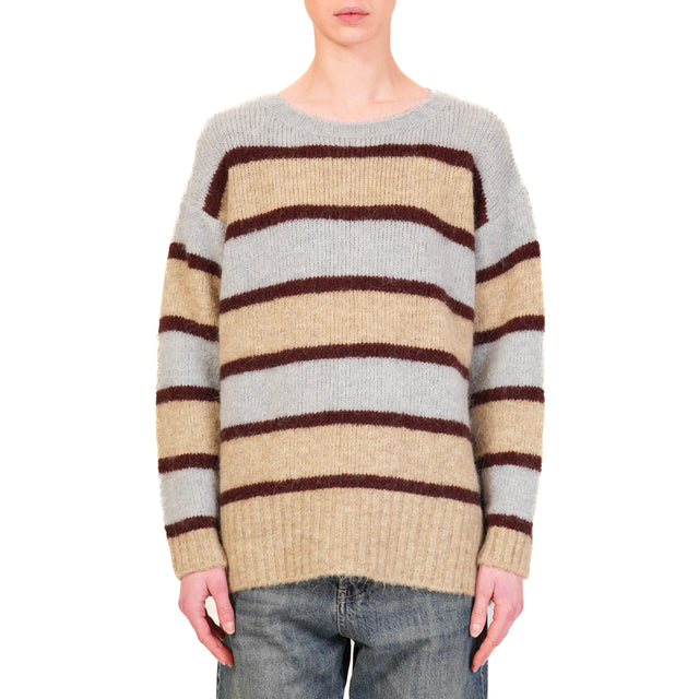 Tensione in-Maglia a righe mohair elasticizzato - beige/bordeaux/celeste