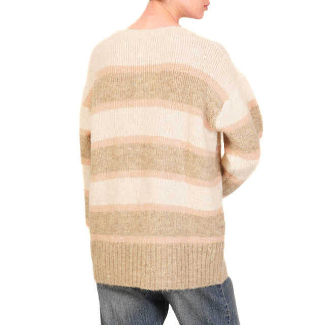 Tensione in-Maglia a righe mohair elasticizzato - beige/rosa/panna