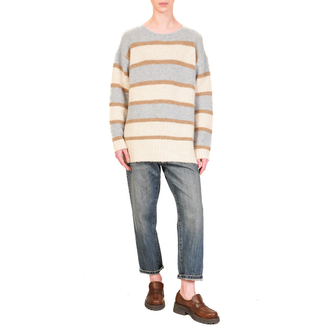 Tensione in-Maglia a righe mohair elasticizzato - panna/cammello/celeste