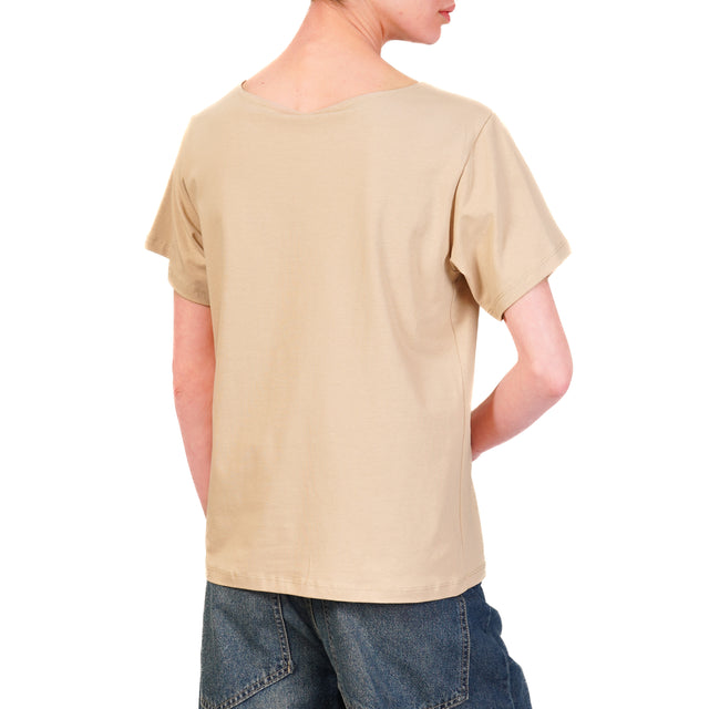 Tensione in-T-shirt scollo v - beige