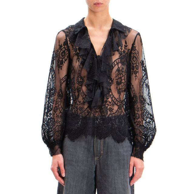 Tensione in-Blusa in pizzo con rouches - nero