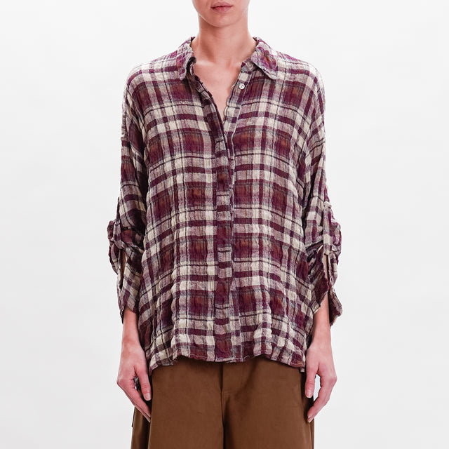 Tensione in- Camicia check tessuto elasticizzato - sand/bordeaux