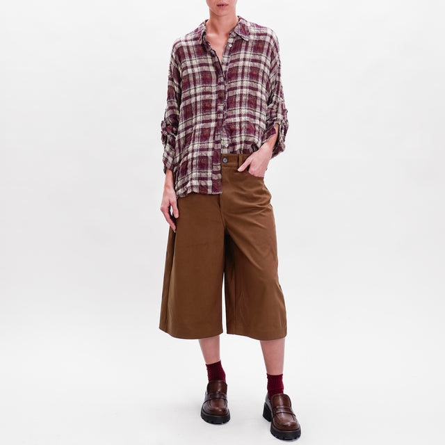 Tensione in- Camicia check tessuto elasticizzato - sand/bordeaux