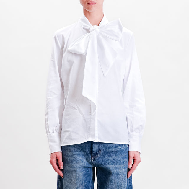 Tensione in-Camicia in cotone con fiocco - bianco