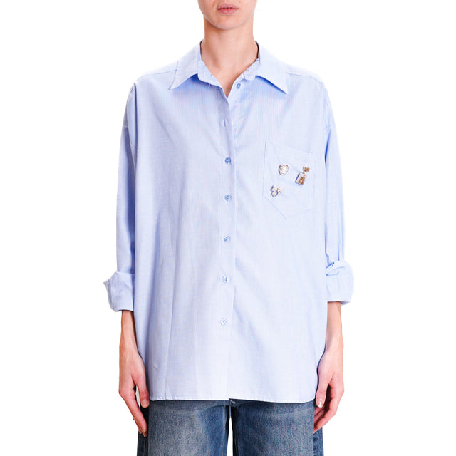 Tension in-Oversized Shirt with Pins - Light Blue