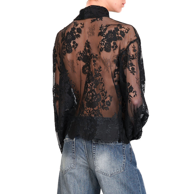 Tensione in-Blusa in pizzo con fiocco - nero