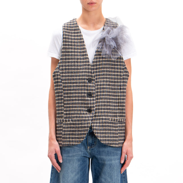 Tensione in-Gilet fantasia quadri con spilla - blu/verde/sand