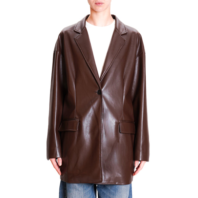 Tension in-Leather jacket with back slit - dark brown