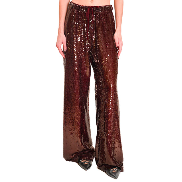 Tension in-sequined trousers with drawstring - Bordeaux