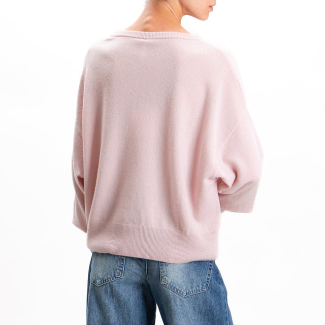 Tensione in-Maglia lana scollo v con cut out - rosa