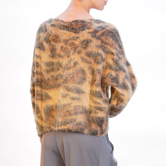 Tensione in-Cardigan mohair fantasia animalier - sughero