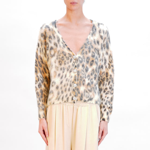 Tension in-Cardigan mohair animalier fantasy - butter