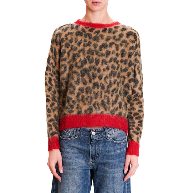 Tension in-Maglia spotted mohair - camel/black/red