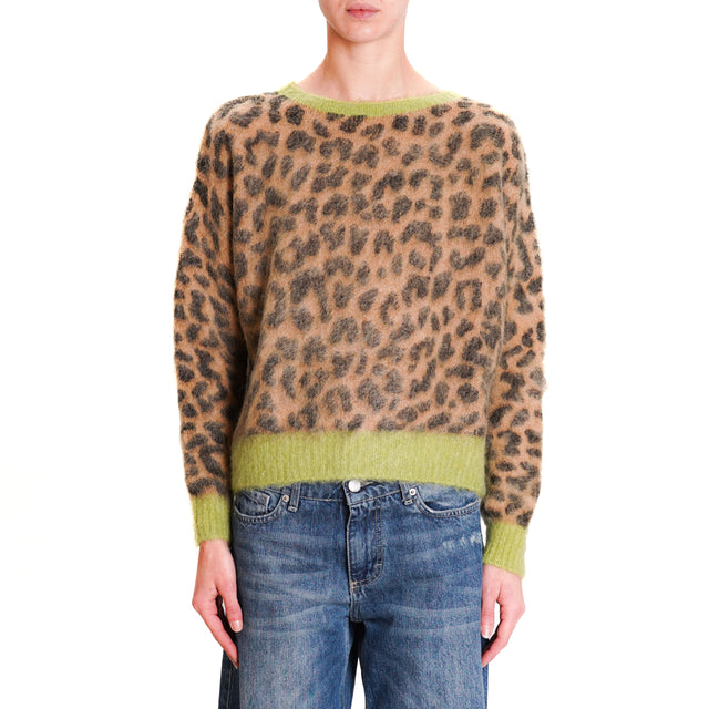 Tension in-Maglia spotted mohair - camel/black/lime