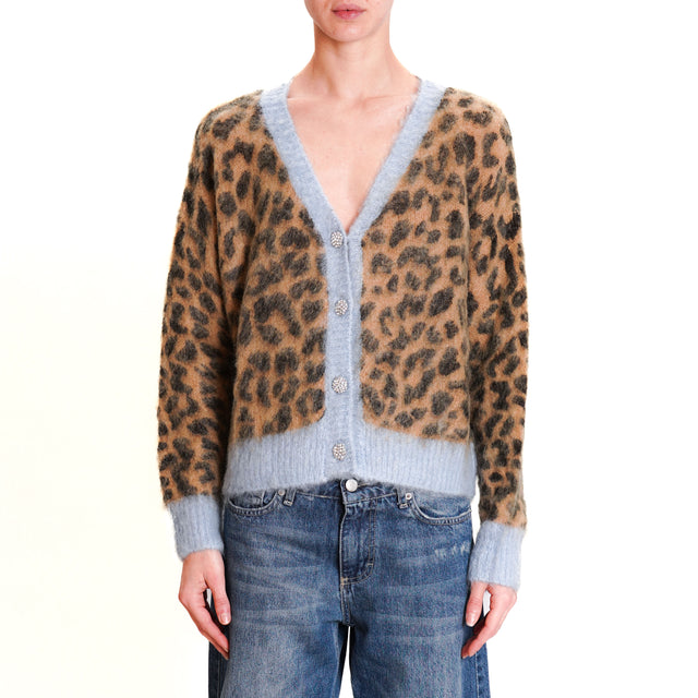 Tension in-Cardigan mohair jewel buttons - camel/black/light blue