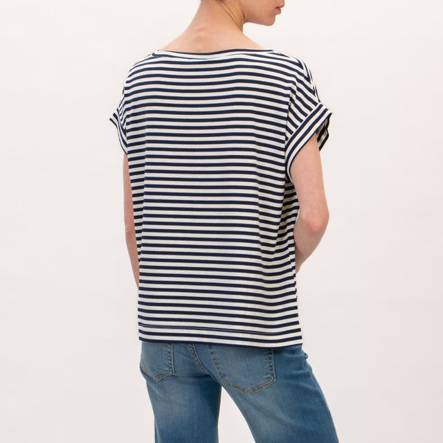 Vicolo- T-shirt scatola a righe - bianco/blu