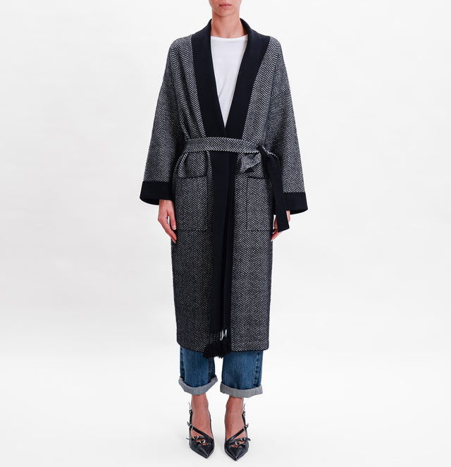 Vicolo-Coat in herringbone knit - black/grey