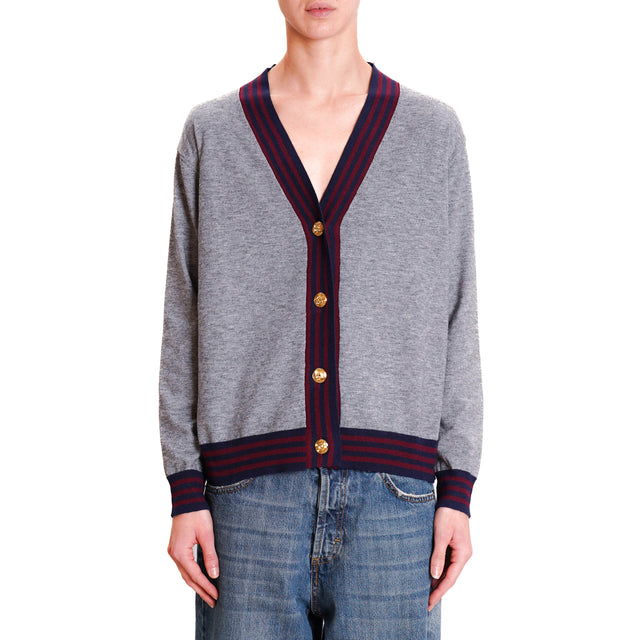 Vicolo-Cardigan bottoni dorati - grigio/vino/blu