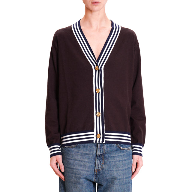 Vicolo-Cardigan bottoni dorati - moro/latte/blu