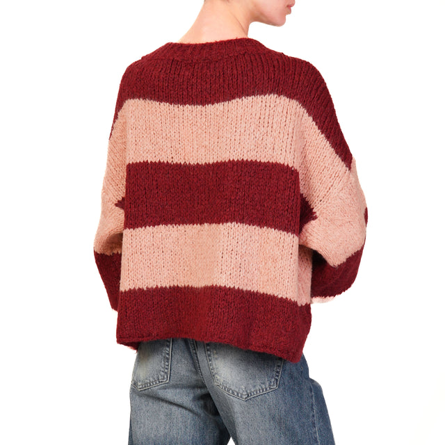 Vicolo-Maglia scatola mohair a righe - bordeaux/rosa