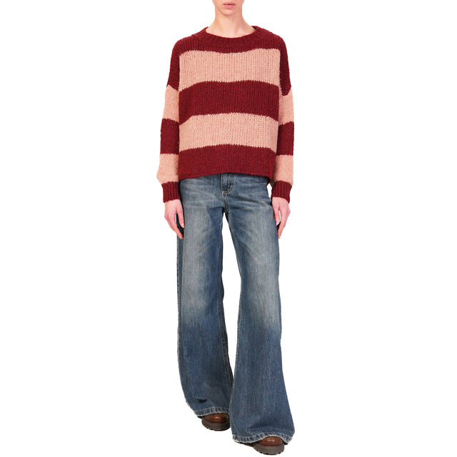 Vicolo-Maglia scatola mohair a righe - bordeaux/rosa