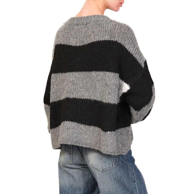 Vicolo-Maglia scatola mohair a righe - grigio/nero