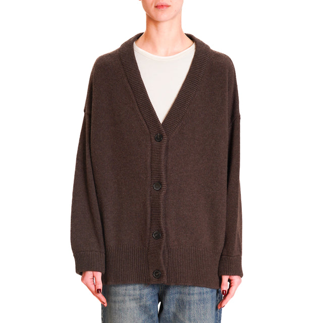 Vicolo-Cardigan over cashmere blend - dark brown