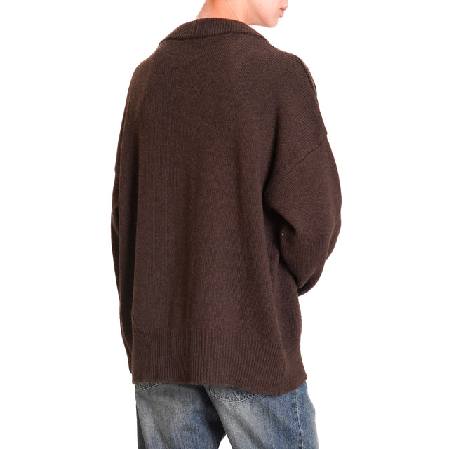 Vicolo-Cardigan over cashmere blend - dark brown