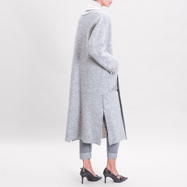 Vicolo-Cappotto misto lana dettagli gioiello - grigio melange/casha