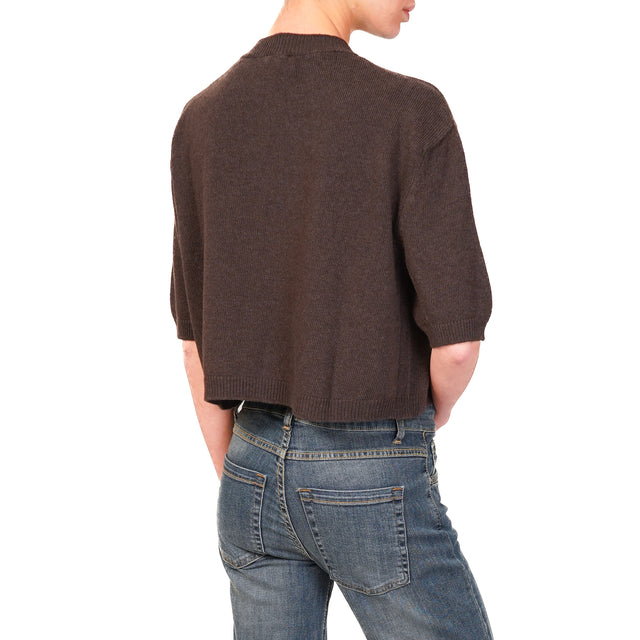 Vicolo-Maglia crop misto cashmere con spille - moro