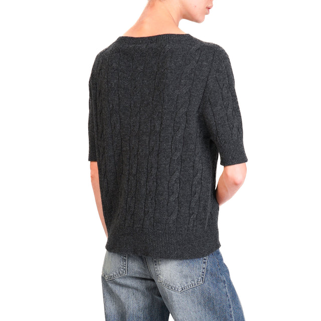 Vicolo-Maglia treccia mezza manica misto cashmere - antracite