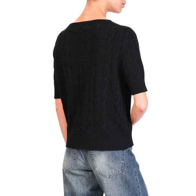 Vicolo-Maglia treccia mezza manica misto cashmere - nero