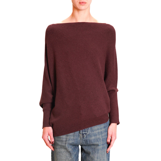 Vicolo-Asymmetrical Angora Blend Sweater - Wine