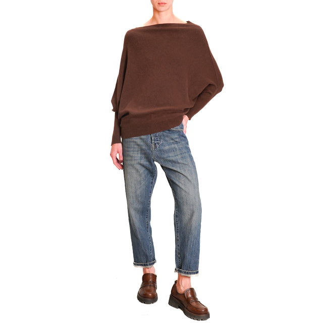 Vicolo-Asymmetrical sweater mixed angora - chocolate