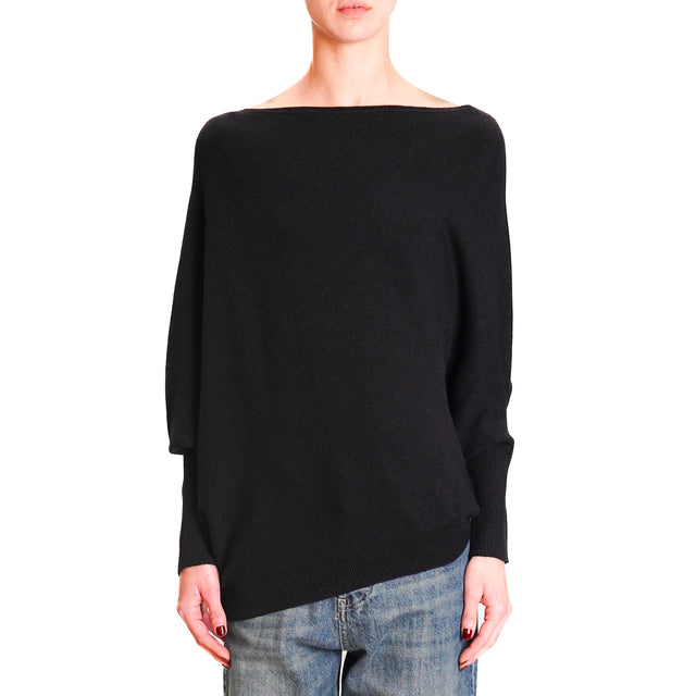 Vicolo-Asymmetrical Angora Blend Sweater - Black