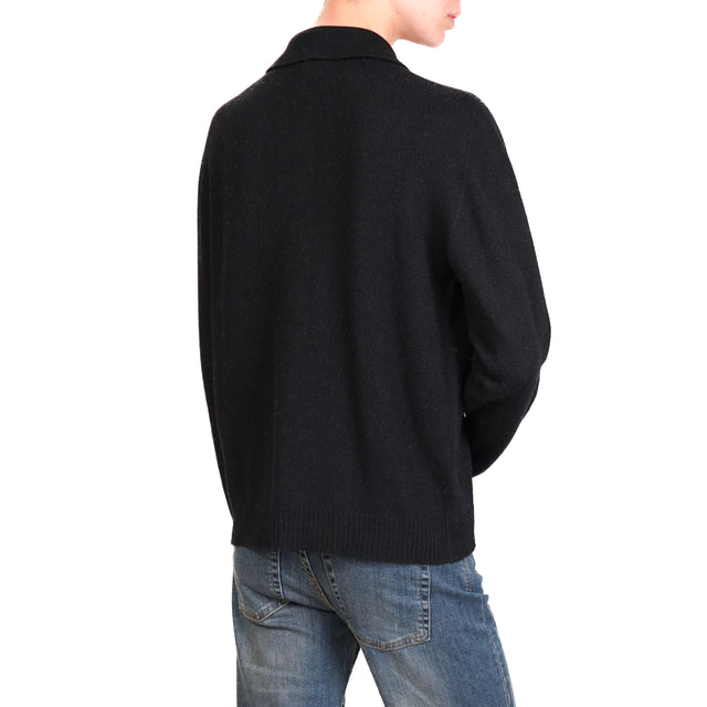 Vicolo-Cardigan collo polo misto cashmere - nero