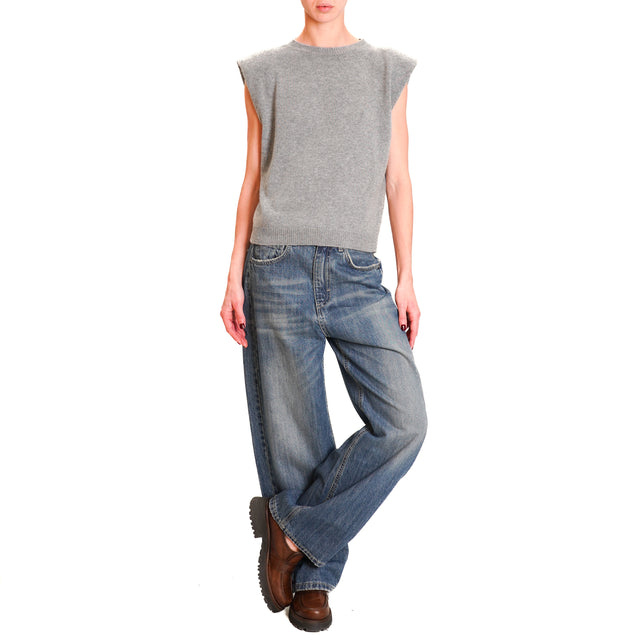 Vicolo-Sleeveless sweater with shoulder straps cashmere blend - grey