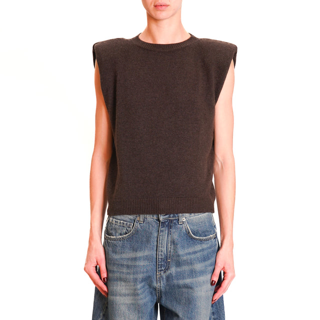 Vicolo-Sleeveless sweater with shoulder straps, cashmere blend - dark brown