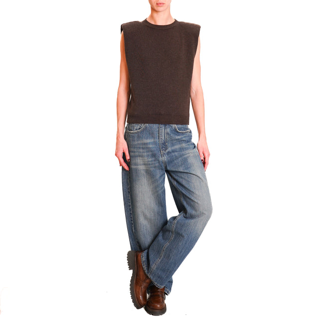 Vicolo-Sleeveless sweater with shoulder straps, cashmere blend - dark brown