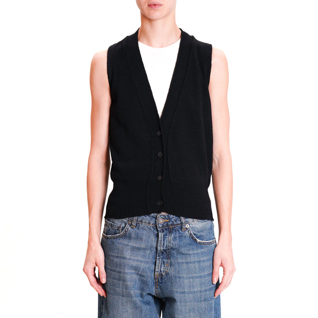 Vicolo-Cashmere Blend Vest - Black