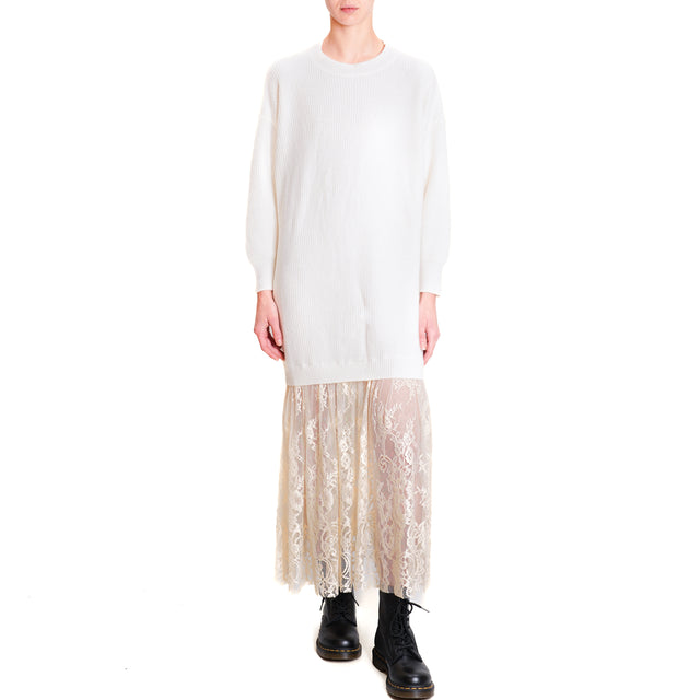 Vicolo-Dress in double fabric knit with lace - milk/sand