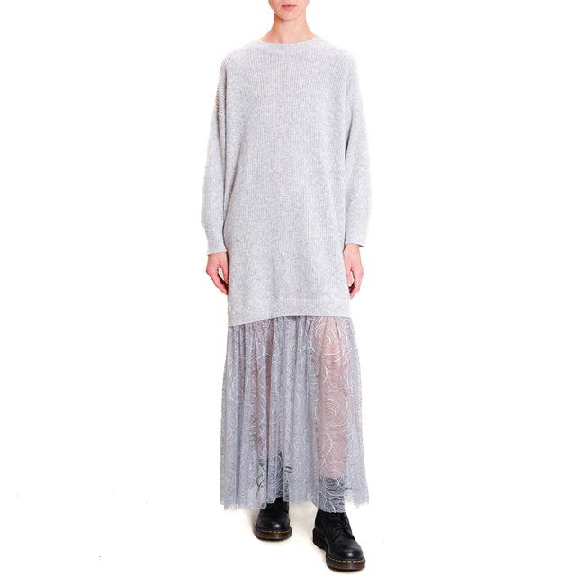 Vicolo-Dress in double knitted fabric with lace - pearl/grey